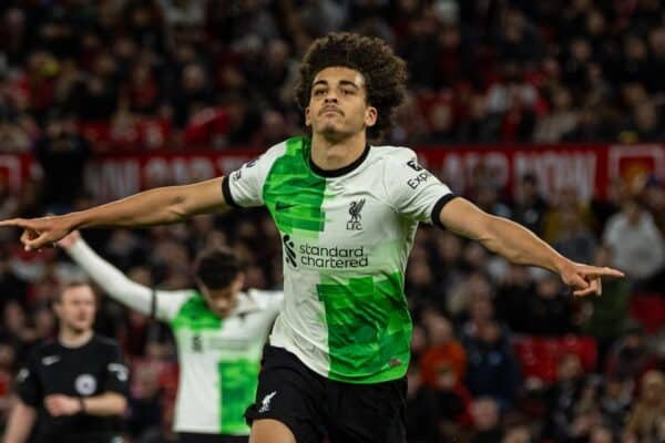 LONDON, ENGLAND - Friday, February 25, 2022: Liverpool's Jayden Danns celebrates after scoring the third goal during the Premier League 2 Division 1 match between Arsenal FC Under-23's and Liverpool FC Under-23's at Meadow Park. (Pic by David Rawcliffe/Propaganda)